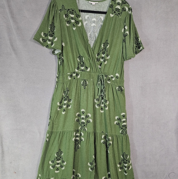 Knox Rose Dresses & Skirts - Knox Rose Maxi Dress XL Vneck Floral Green Faux Wrap Boho Cottagecore Boho Teir